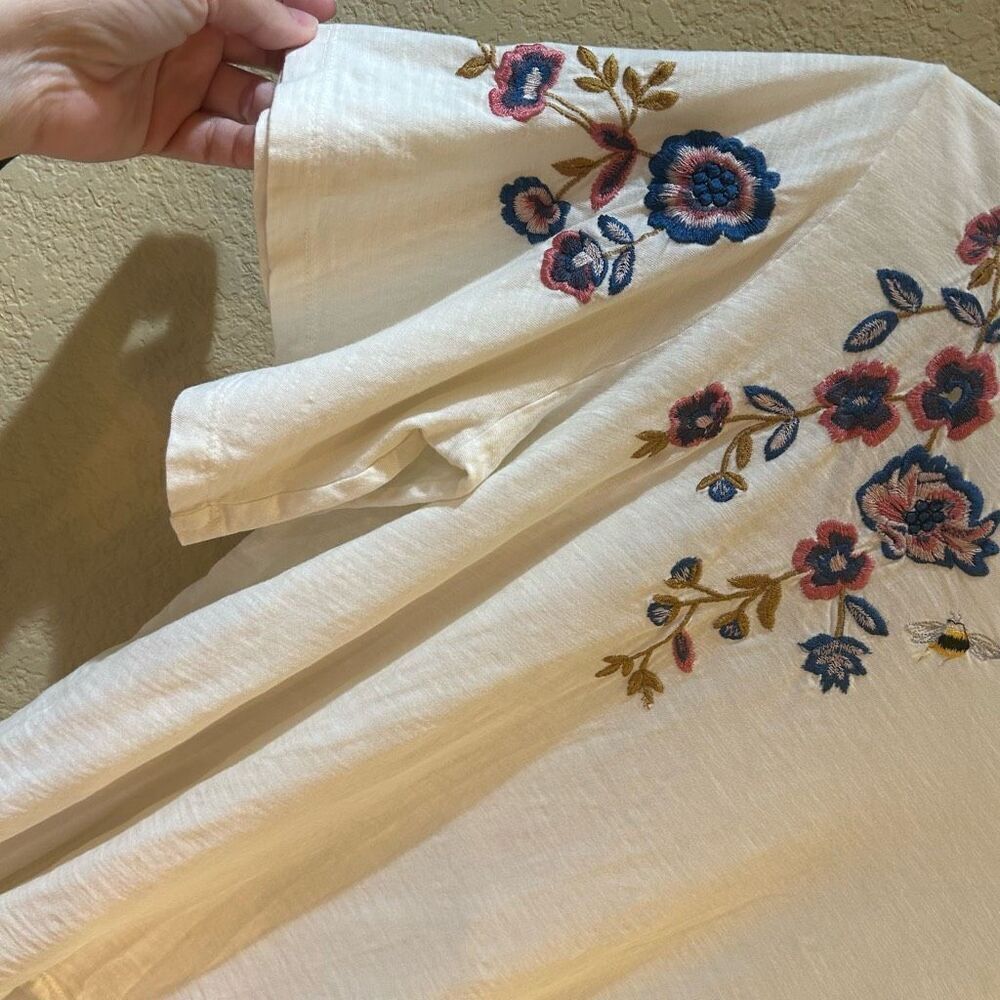Anthropologie Arkemi + Kim women's Embroidered Floral Bees Boho Bohemian Flutter - Picture 3 of 8